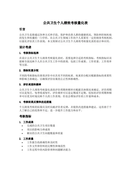 公共卫生个人绩效考核量化表
