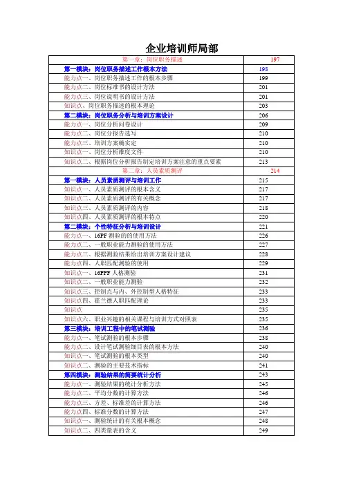 中级培训师考试能力点知识点对照