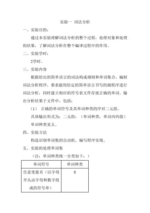 编译原理实验一 词法分析