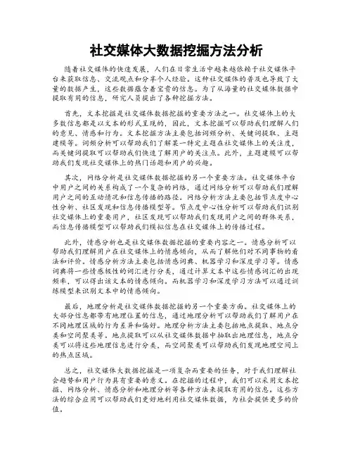 社交媒体大数据挖掘方法分析