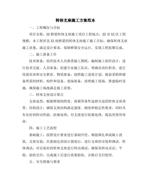 转体支座施工方案范本