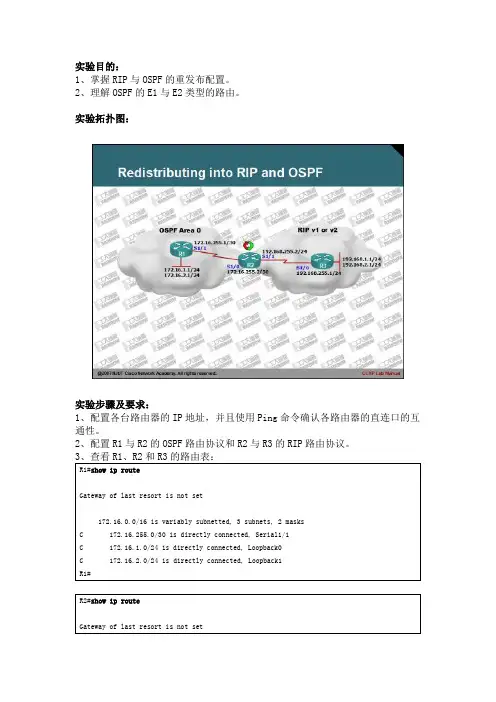 Redistributing into RIP and OSPF