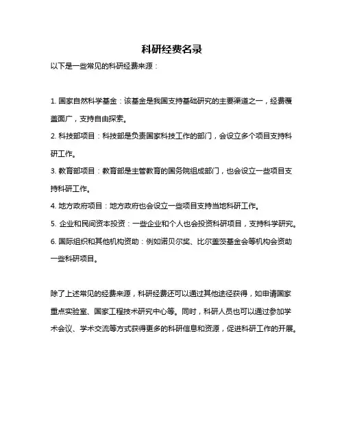 科研经费名录