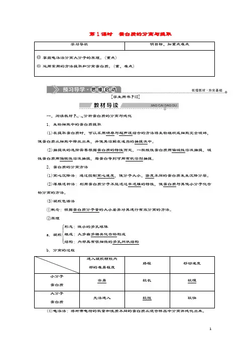 2019_2020学年高中生物第四章生物化学与分子生物学技术实践第一节生物成分的分离与测定技术第1课时蛋白质的