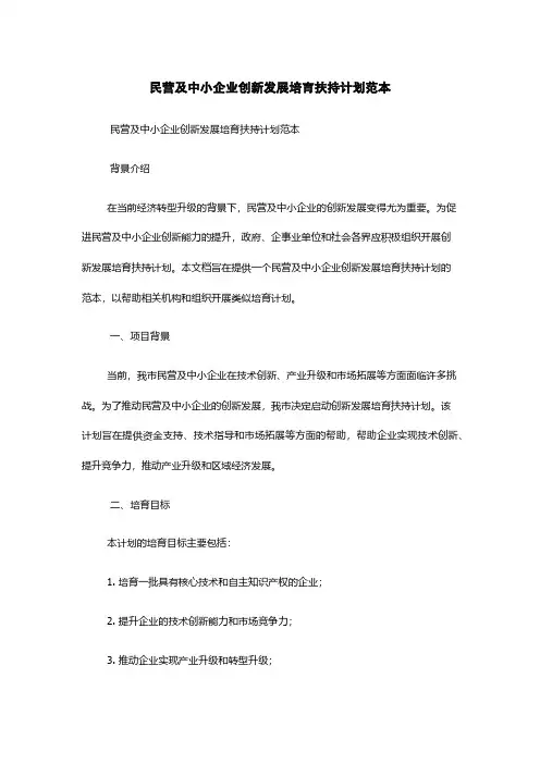 民营及中小企业创新发展培育扶持计划范本