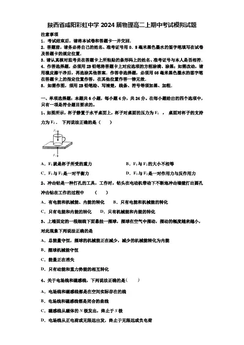陕西省咸阳彩虹中学2024届物理高二上期中考试模拟试题含解析