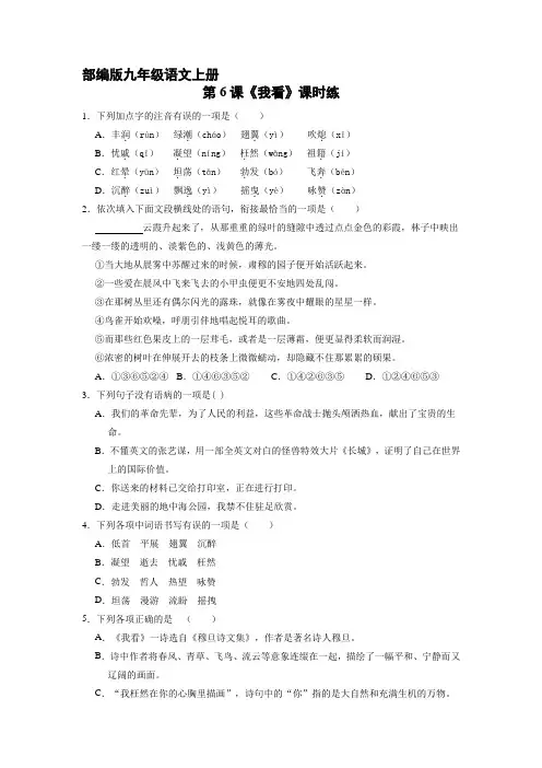 九年级语文部编版上册课时练《6 我看》 练习题试卷含答案解析