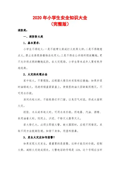 2020年小学生安全知识大全(完整版)