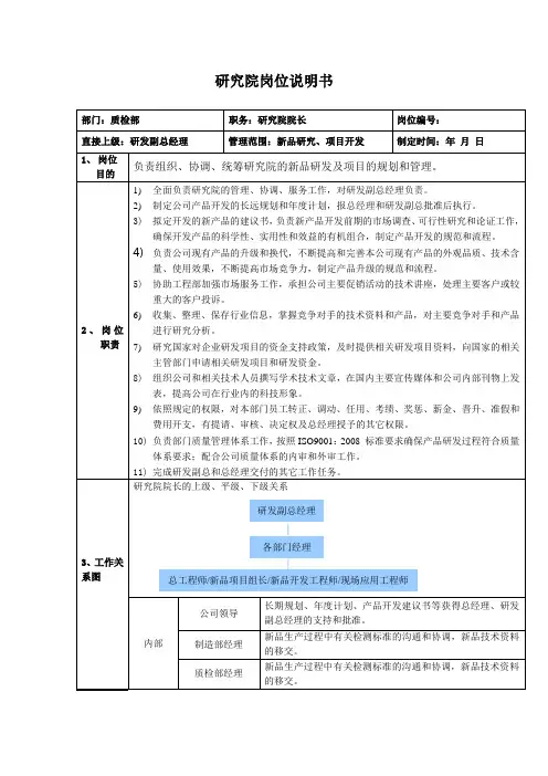 组长、新品开发工程师、现场应用工程师岗位说明书
