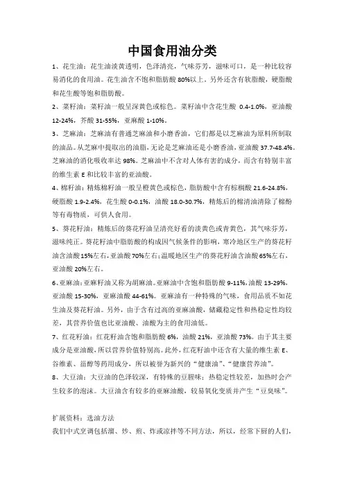 中国食用油分类