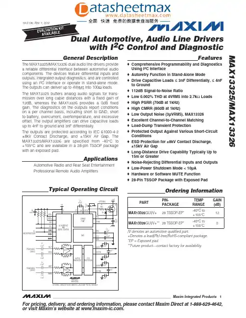 IC datasheet pdf-MAX13325,MAX13326 pdf (Dual Automotive, Audio Line Drivers)