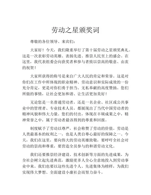 劳动之星颁奖词