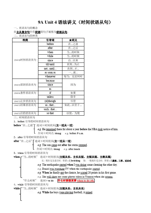 Unit4语法讲义时间状语从句牛津译林版九年级英语上册