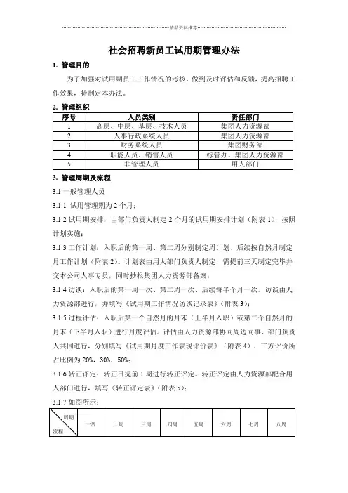 新员工试用期管理办法表格大全