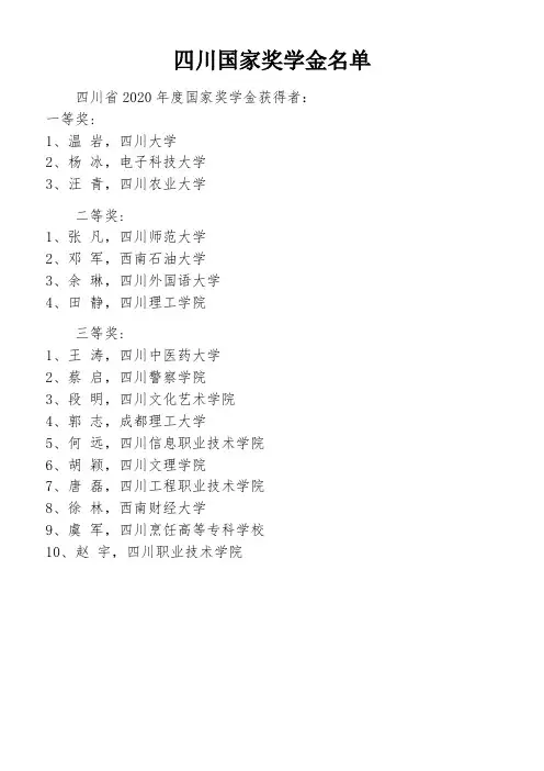 四川国家奖学金名单
