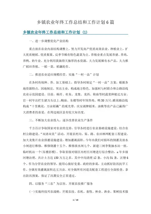 乡镇农业年终工作总结和工作计划6篇