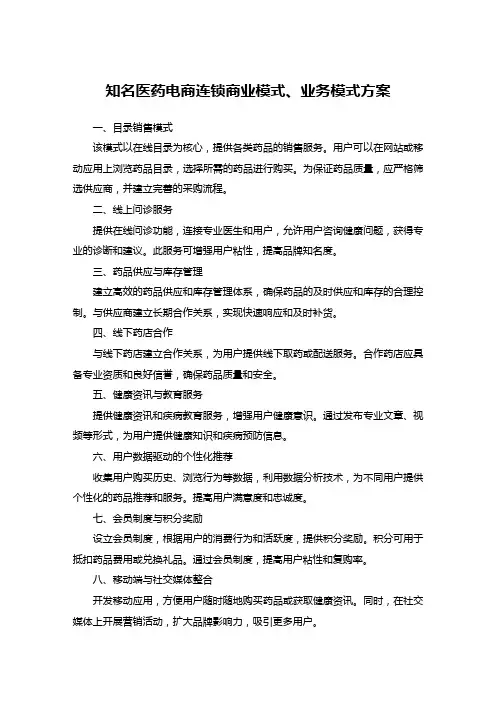 知名医药电商连锁商业模式、业务模式方案