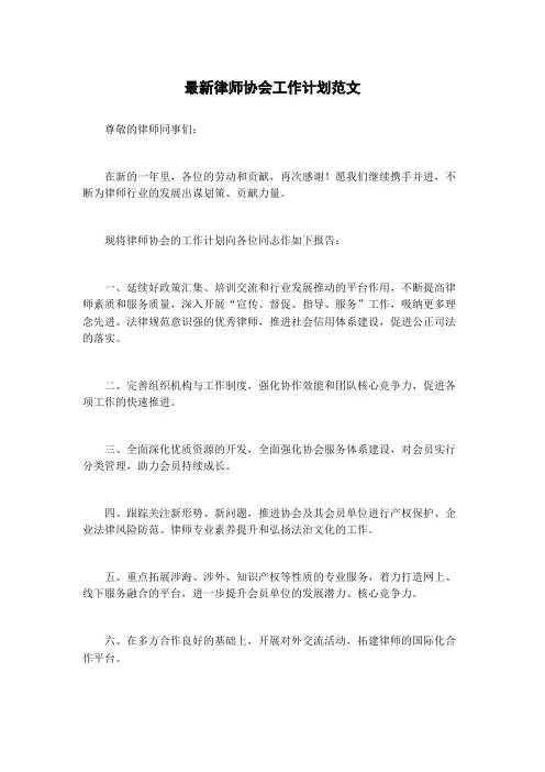 最新律师协会工作计划范文
