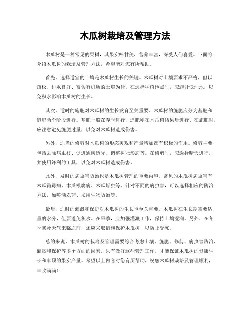 木瓜树栽培及管理方法