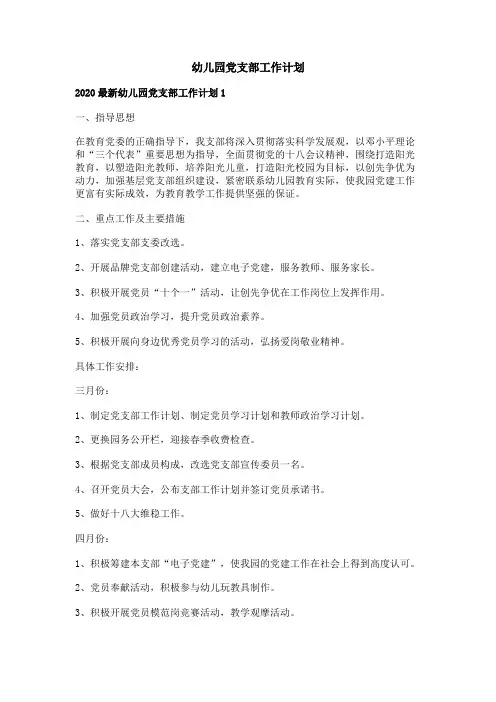 幼儿园党支部工作计划