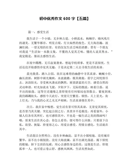 初中优秀作文600字【五篇】