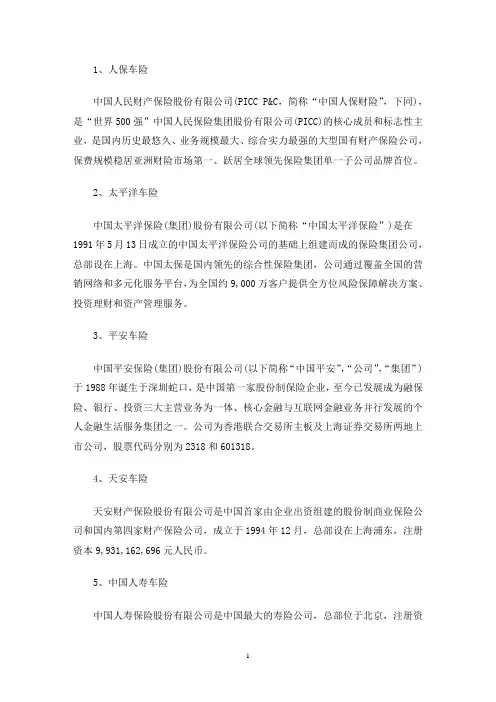 车险公司排名(最新)