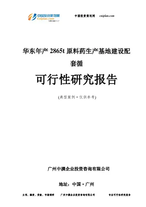 华东年产2865t原料药生产基地建设配套循可行性研究报告-广州中撰咨询