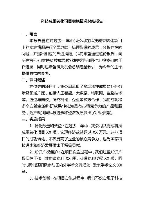科技成果转化项目实施情况总结报告