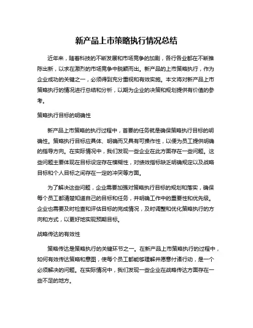 新产品上市策略执行情况总结