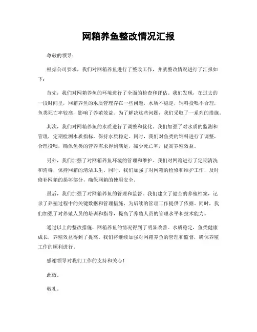 网箱养鱼整改情况汇报