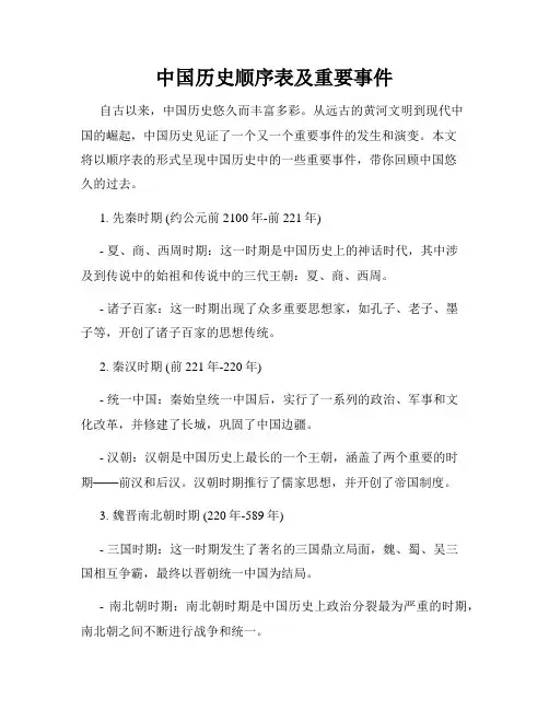 中国历史顺序表及重要事件