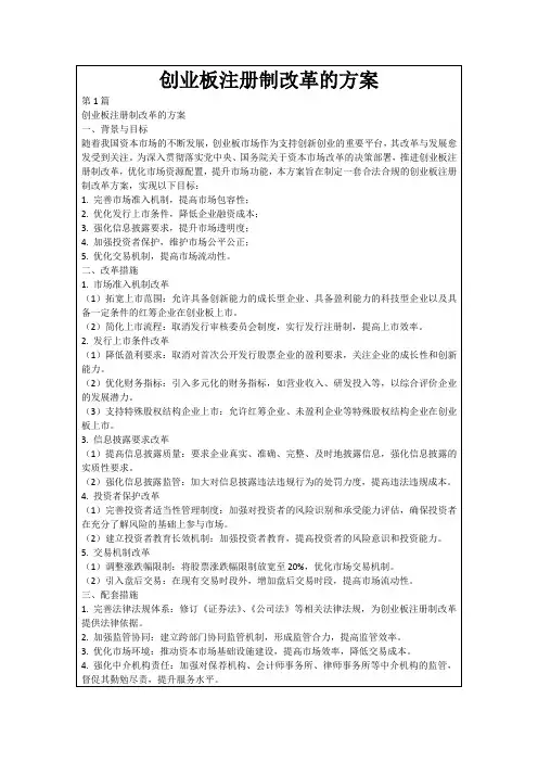 创业板注册制改革的方案