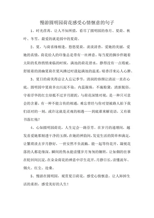 慢游圆明园荷花感受心情惬意的句子