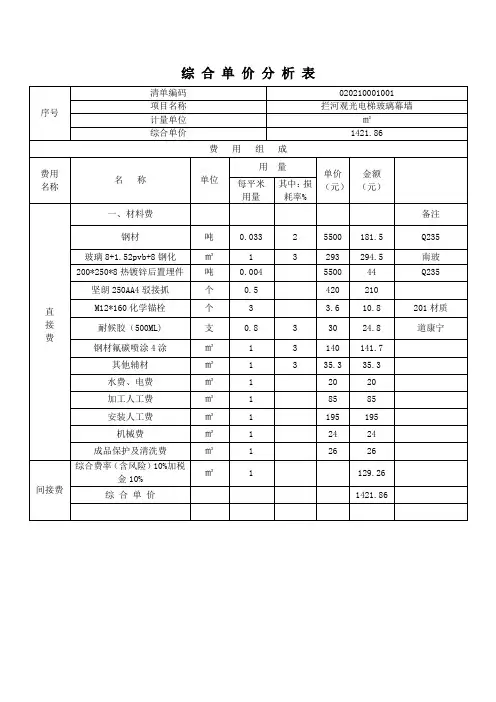 拦河幕墙 合 单 价 分 析 表 3