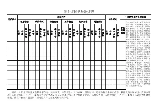 民主评议党员测评表