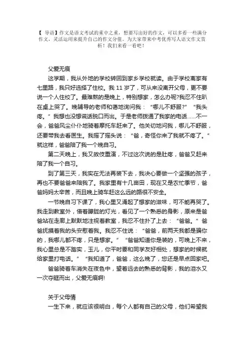 中考优秀写人语文作文赏析