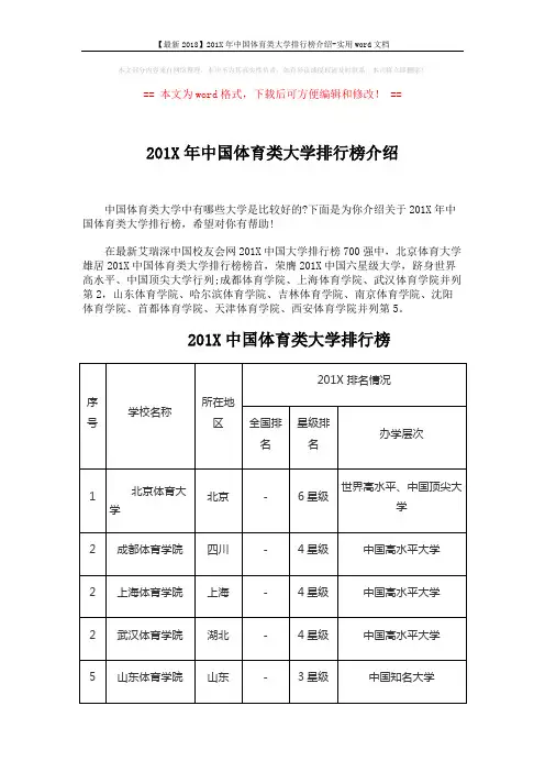【最新2018】201X年中国体育类大学排行榜介绍-实用word文档 (3页)