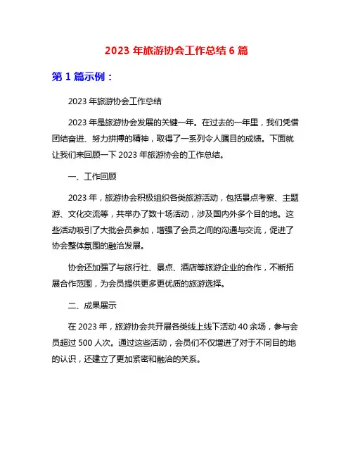 2023年旅游协会工作总结6篇