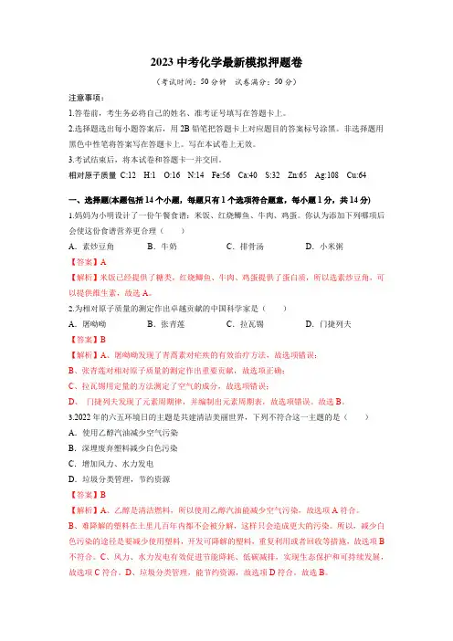 2023中考化学最新模拟押题卷(河南卷)(解析版)