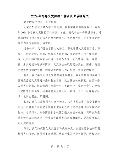 2024年冬春火灾防控工作会议讲话稿范文(2篇)
