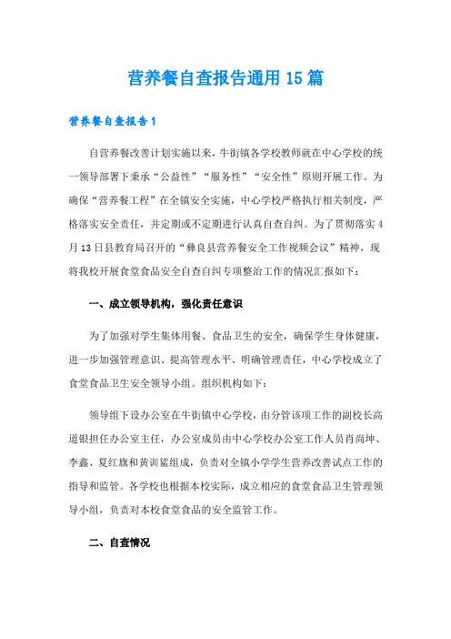 营养餐自查报告通用15篇