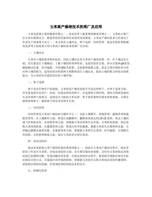 玉米高产栽培技术的推广及应用