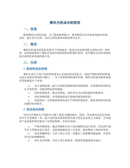 餐饮内控成本制度表