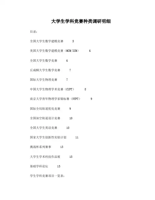 大学生学科竞赛种类调研明细