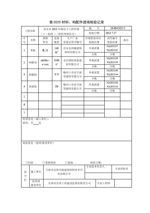 表C005建筑材料检测计划