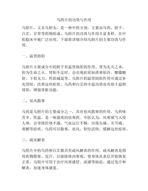 乌附片的功效与作用