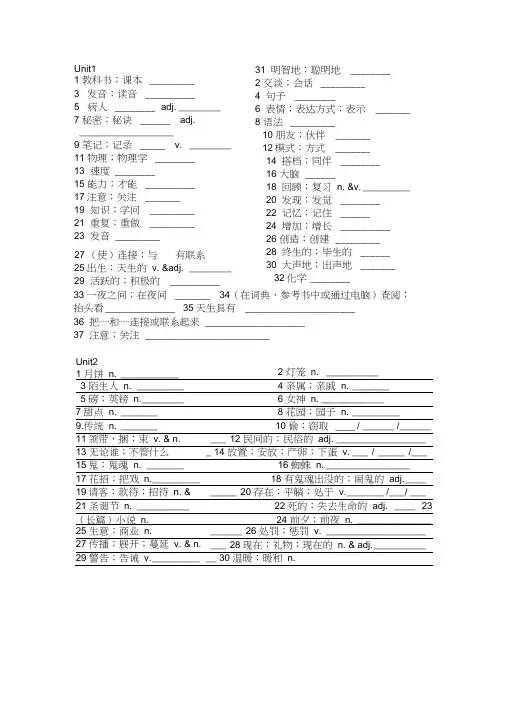 人教版九年级英语单词表测试汇总