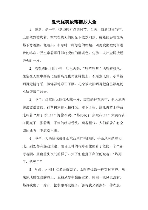 夏天优美段落摘抄大全