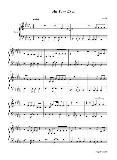 钢琴谱 All Your Exes-Julia Michaels 五线谱_共5张(全)