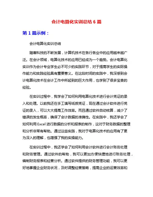 会计电算化实训总结6篇